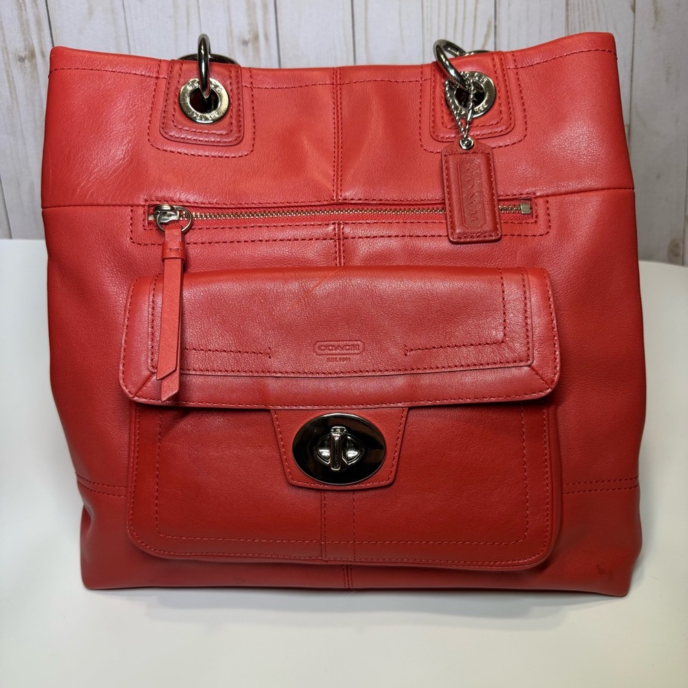 Coach Hampton Turnlock North South Leather Satchel
